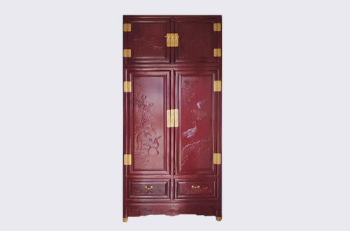 谷城高端中式家居装修深红色纯实木衣柜